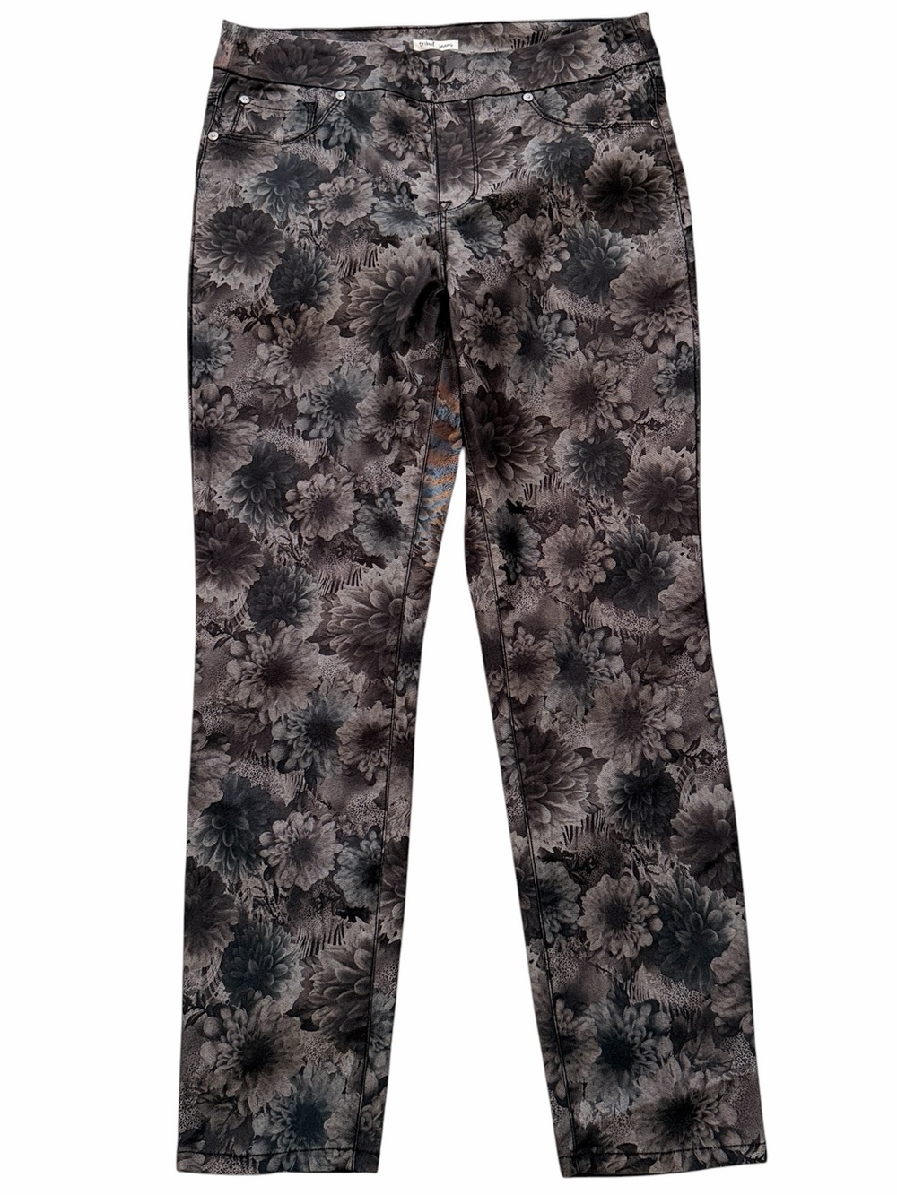 Tribal Jeans Black/Grey Floral Print Pull On Jeggings 8